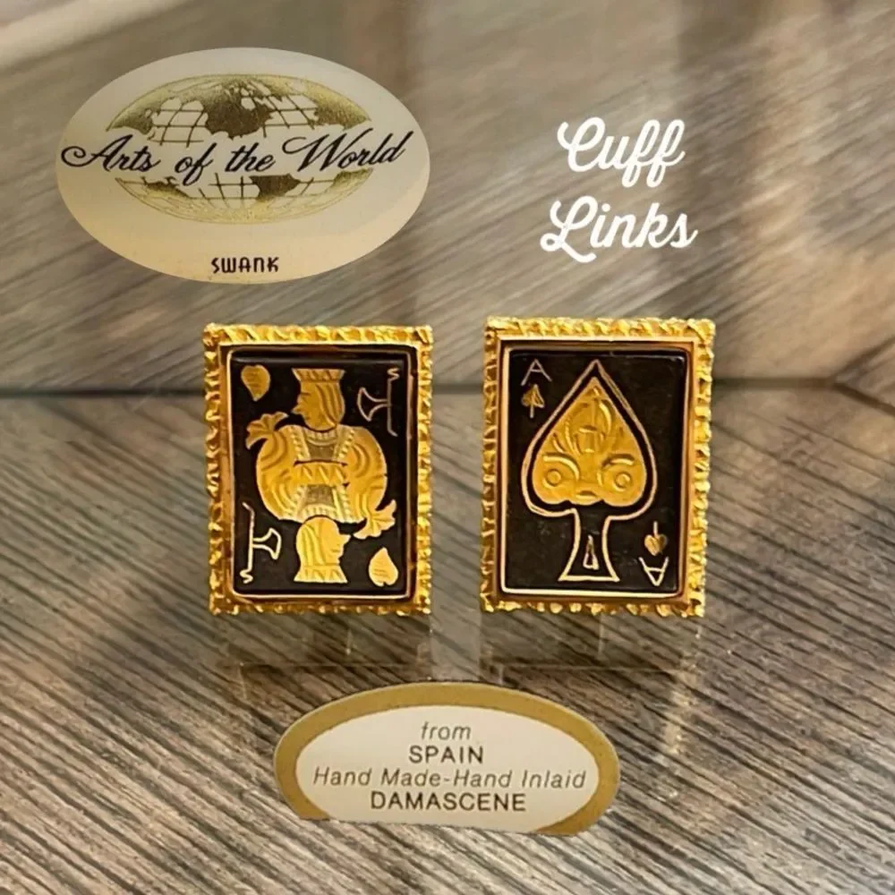 Swank Damascene Cufflinks Poker King Ace Spades Playing Cards